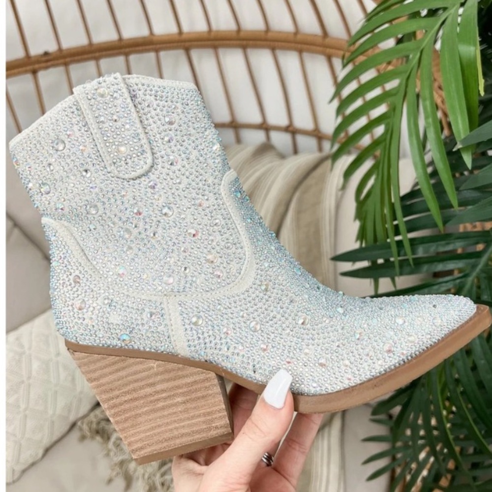 Silver Rhinestone Ankle Boots